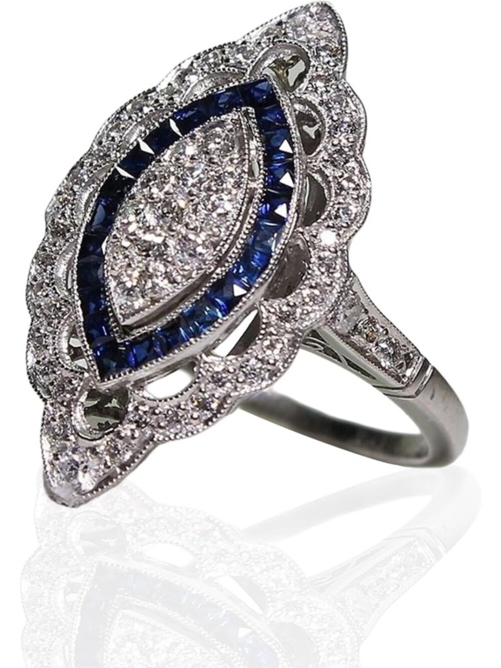 Vintage 925 Sterling Silver Diamond Gemstone Cocktail Ring - 18K Gold CZ